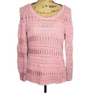 Vintage Y2K Pink Crochet Barbiecore Boho Sweater